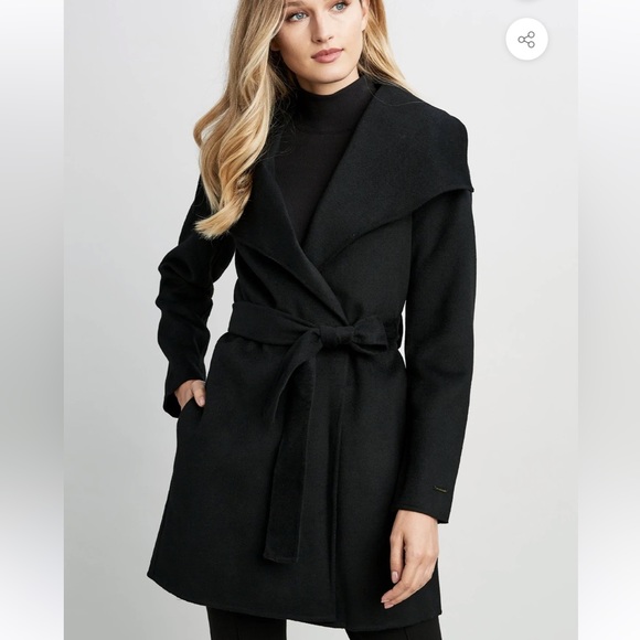 tahari double face wool lightweight wrap coat